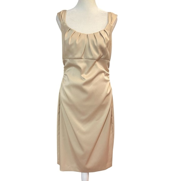 Maggie London Sleeveless Sheath Dress Size 8 Muted Gold Empire Bust Cocktail - Picture 1 of 9